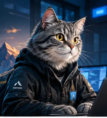 Kocour, the Beroun mascot, at a laptop